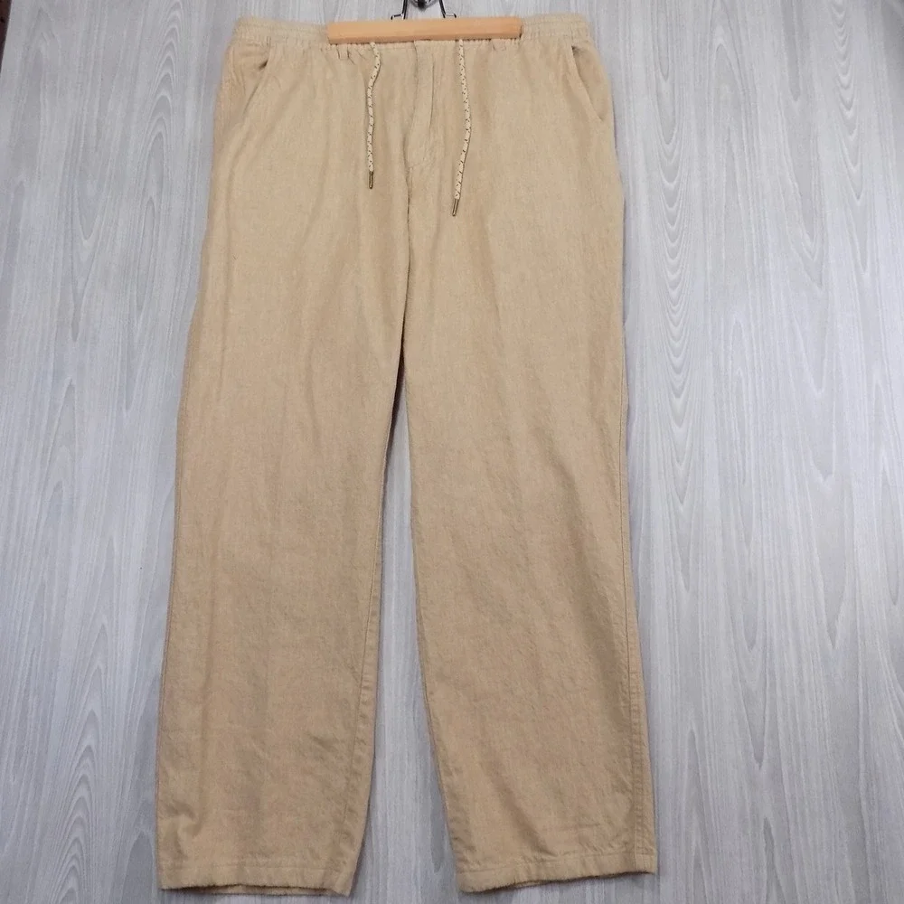Territory Ahead Mens XL Tan Cotton Linen Blend Elastic Waist Pants 130854